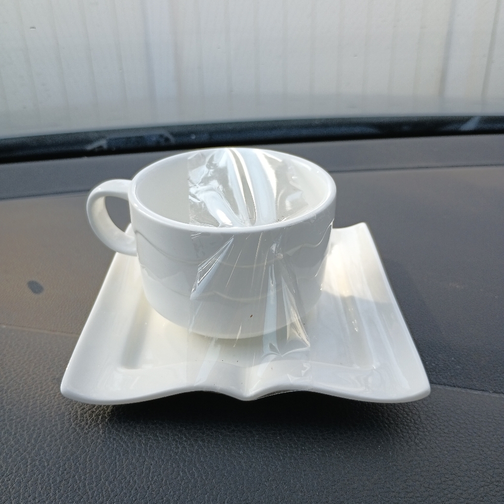 White Ceramic latte cup  & causer 8 oz